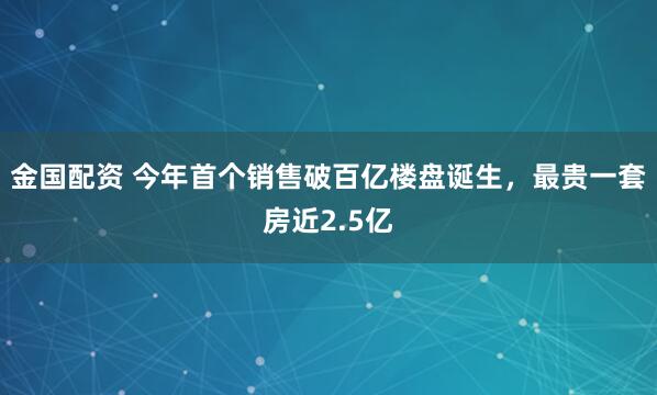 金国配资 今年首个销售破百亿楼盘诞生，最贵一套房近2.5亿